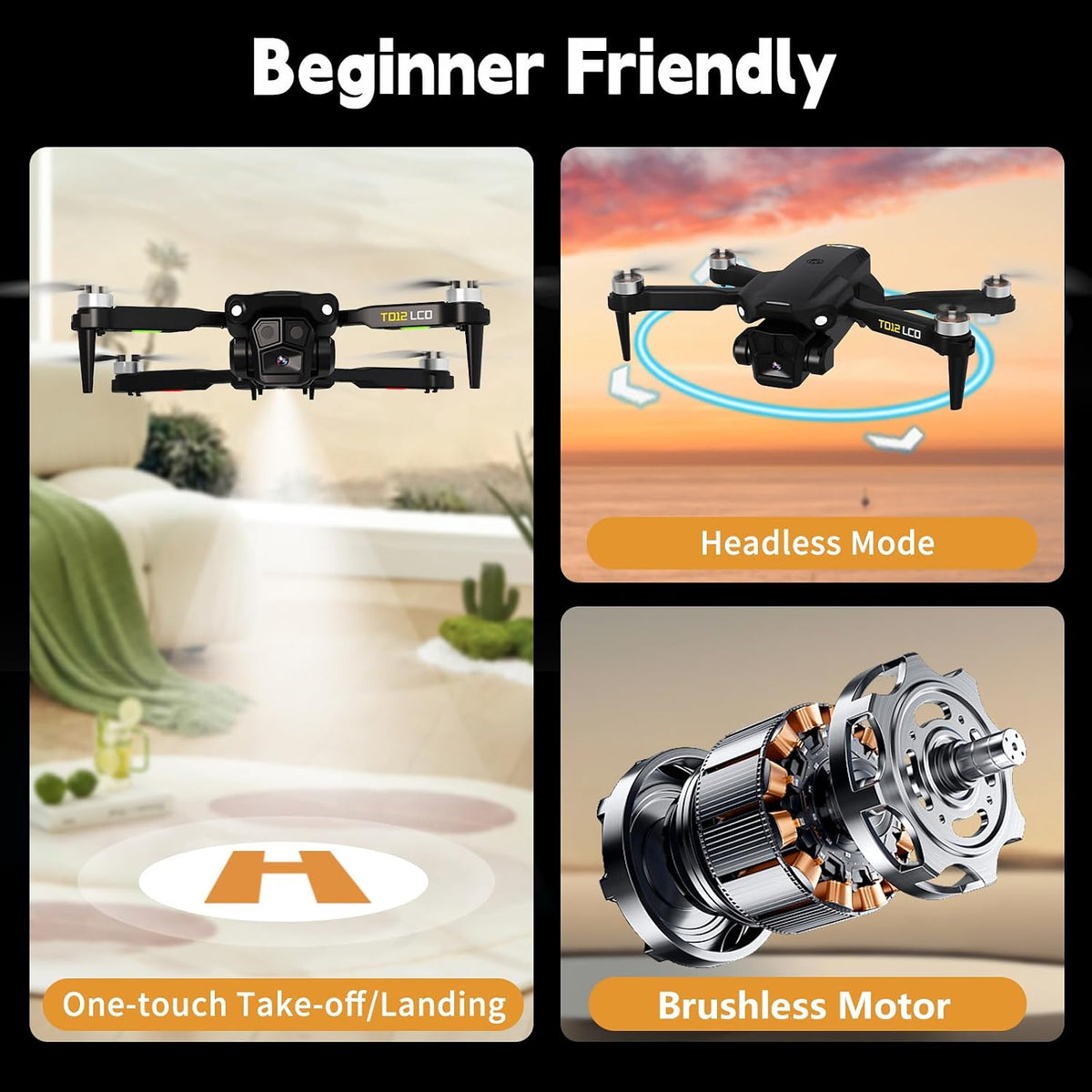 TD12LCD Drone with LCD Screen Remote Control Brushless Motor Wifi Real-Time Transmission Drones for Adults Drone with Camera Foldable Quadcopter for Beginners