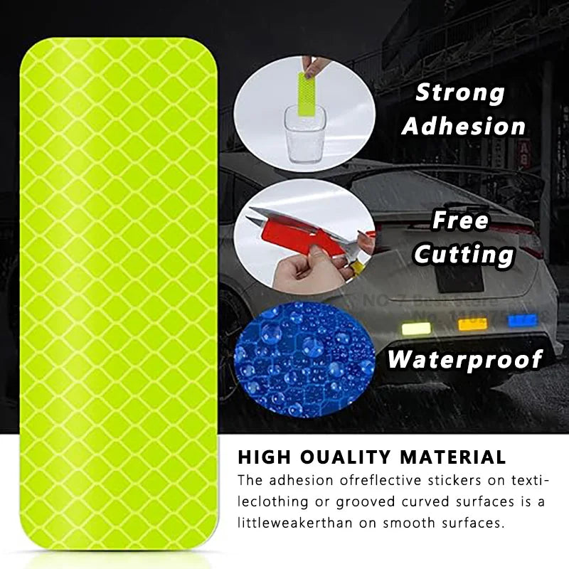 80-10PCS Helmet Safety Warning Reflective Stickers Strip Waterproof High Visibility Reflector Tape for Night Riding Walking Car