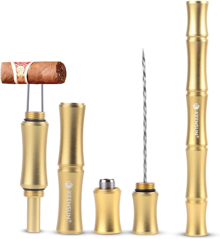 3-In-1 Cigar Punch Tool Set with Cigar Punch(8Mm), Cigar Draw Enhancer Cutter and Twin Nubber (Gold)