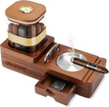 Cigar Humidor and Ashtray Set, Wooden Tray with Acrylic Humidor Jar, Cutter Holder, Drawer, Slot and Cigar Cutter Accessories, Home Gift Sets for Men