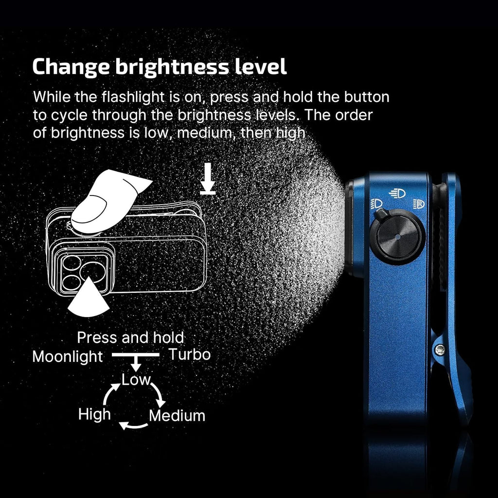 Oclip Pro Rechargeable EDC Clip-On Flashlight, Midnight Blue | Red Light, 500 Lumens Floodlight, Spotlight, Pocket-Sized, USB-C Charging, Magnetic, for Work, Signaling, Outdoor or Home Use