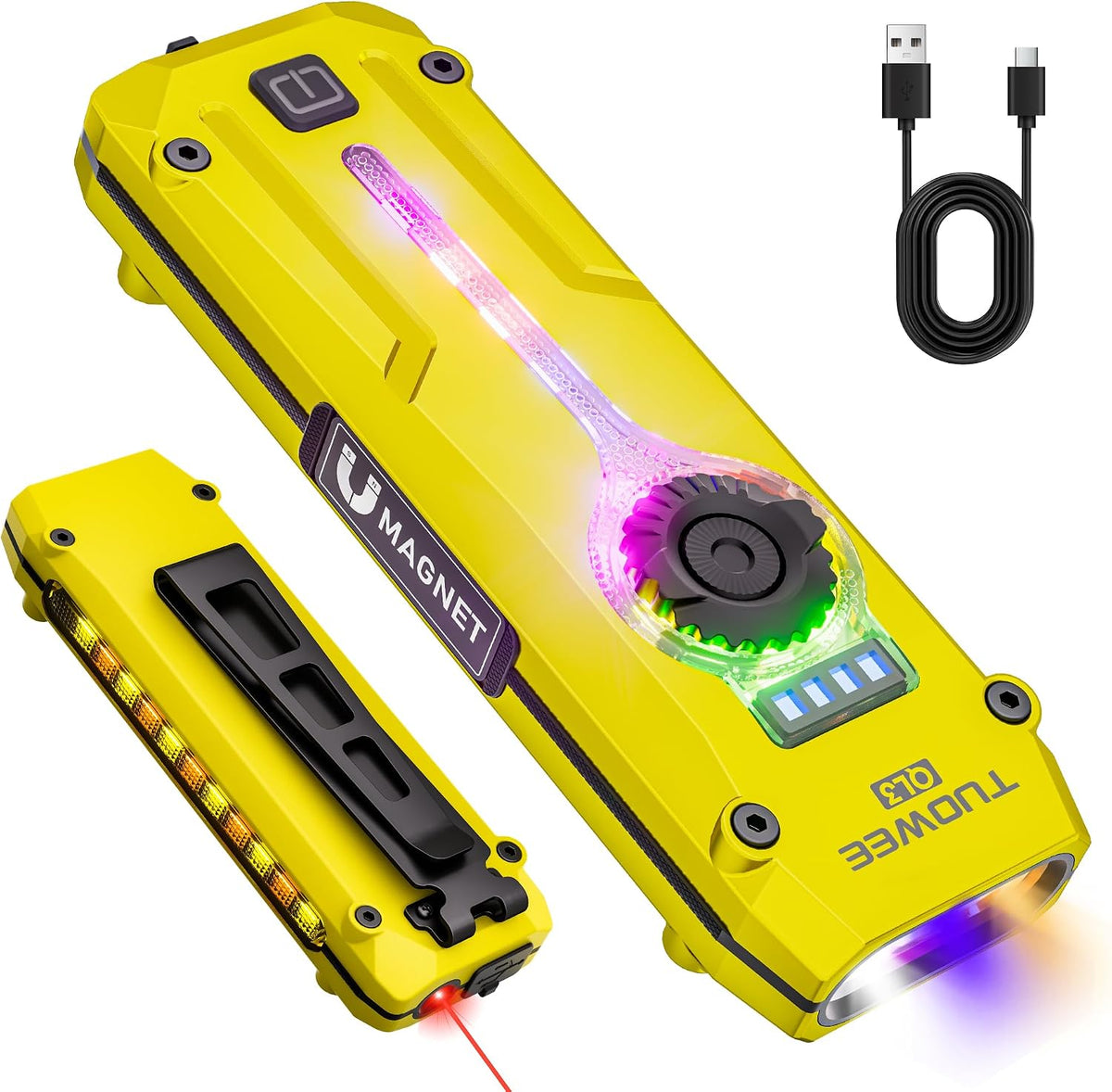 UV Flat EDC Flashlight Rechargeable 1800 High Lumens Pocket Light with Rgb,Magnetic Base Small Flashlights with Dual Switch,Stepless Dimming,Usb-C Waterproof Work Flash Light for Work,Home,Emergencies