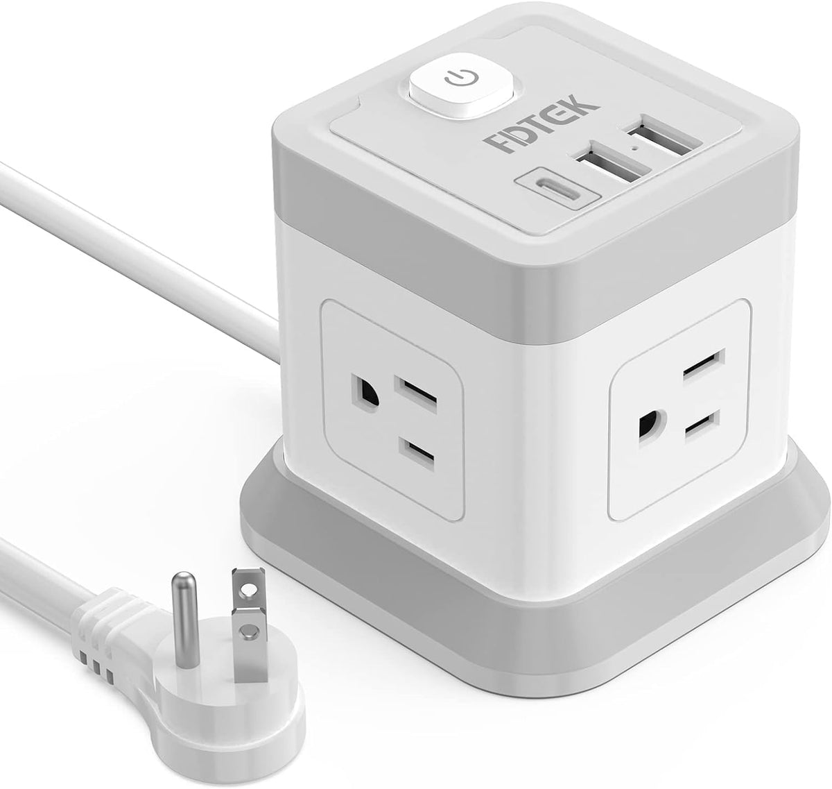 Power Strip USB C, 4 Outlets 3 USB Ports 5 FT Extension Cord White | Flat Plug Design Overload Protection Compact Portable Power Strip for Travel Home Office Desk & Bedroom Use ETL Listed