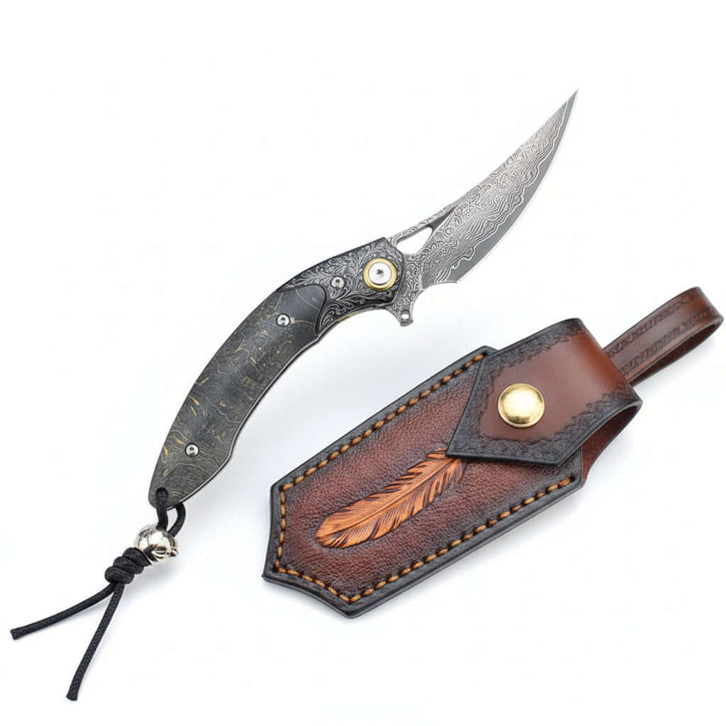 Damascus Steel Folding Knife – Handmade Multi-Function Pocket Knife for Men | EDC & Gift Knife